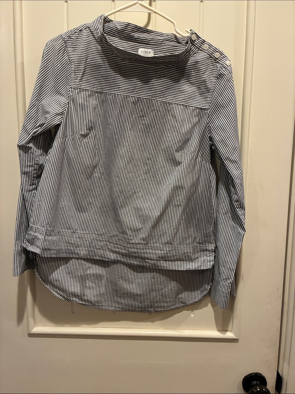 J. Crew Women’s Navy and White Striped Button-Shoulder Blouse